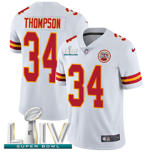 Kansas City Chiefs Nike 34 Darwin Thompson White Super Bowl LIV 2020 Men Stitched NFL Vapor Untouchable Limited Jersey